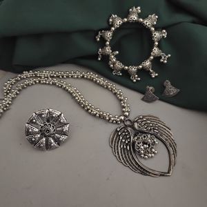 Conjunto de joyería oxidada Combo-4 más vendido, collar indio de forma geométrica, pendientes y pulsera para venta al por menor y a granel - Product Image 1