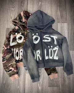 เสื้อมีฮู้ดผ้าคอตตอนรุ่น100% สำหรับผู้ชายดีไซน์ใหม่ออกแบบได้ตามต้องการมีปะติดเสื้อโอเวอร์ไซส์ที่มีซิปฟอกแดด - Product Image 1