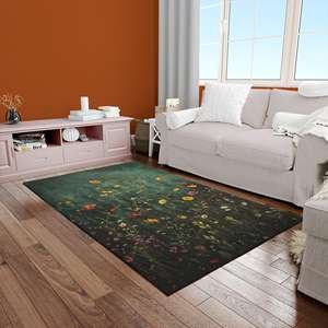 Vintage Botanical Flower Rug, Digital Print Artistic Carpet, Elegant <b>Garden</b> Style Floor <b>Mat</b>,Chenille Rug - Product Image 3
