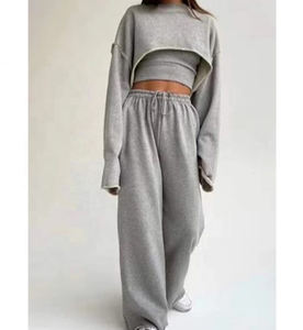 2024 meilleure vente personnalisation mode Sport français Terry survêtements femmes 3 pièces survêtement ensemble pantalons de survêtement coupe ourlet haut court ensemble - Product Image 1