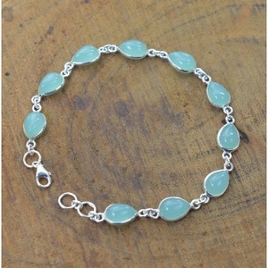 925 Sterling Silver Agate <b>Gemstone</b> Water Drop Bezel Setting Women's Elegant <b>Bracelet</b> & Bangles - Product Image 1