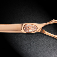 Ciseaux de coiffeur en gros Ciseaux de salon de beauté allemands en acier inoxydable enduits de couleur or rose avec pochette en cuir à fermeture éclair