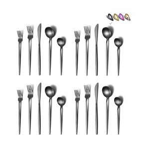 Ensemble de couverts en métal noir couverts fourchette cuillère avec long manche en acier miroir pour cuisine café et fête/dîner - Product Image 2