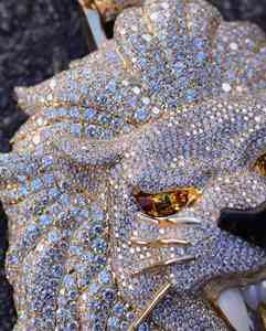Colgante de cara de León de plata 925 con Moissanite incoloro chapado en oro, colgantes y dijes de joyería fina de estilo Hip Hop - Product Image 4