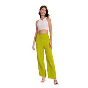 Pantalon décontracté taille haute à jambes larges et plissées, coupe droite, taille XL, léger, avec taille élastiquée et tissu respirant - Product Image 5
