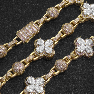 Bracelet hip-hop en moissanite, motif grappe de fleurs, micro-pavé, maillons trèfle, style luxe, pour homme et femme, bijou statement - Product Image 4