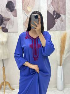 Gandoura Marroquí para Mujer, Abaya de Manga Larga, Vestido Maxi de Crepé Bordado, Transpirable, Ligero, Modesto, Ropa Musulmana de Verano, Talla XXL - Product Image 4