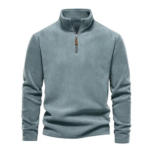 Men's Quarter Zip <b>Fleece</b> <b>Sweatshirt</b> Solid Teal Regular Fit Stand Collar Casual Breathable Knitted Autumn Style - Product Image 1