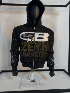 Nouveaux sweats à capuche pour hommes avec impression graphique et strass, logo personnalisé, streetwear en coton, sweats à capuche personnalisés respirants avec patchwork - Product Image 5