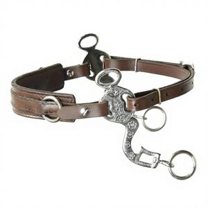 Bridon d'équitation sans mors Cavemore personnalisable en cuir véritable noir et marron, élégant, réglable, avec boucles rembourrées en acier inoxydable - Product Image 1