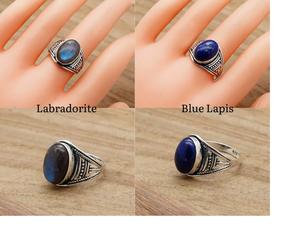 Anillo de piedras preciosas con forma ovalada de Plata de Ley 925, Ojo de tigre de ónix, calcedonia, piedra lunar turquesa, joyería Unisex de diseñador elegante - Product Image 3