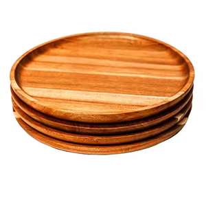 Ensemble d'assiettes à dîner en bois de service en bois sûr assiettes en bois dîner Dessert différentes formes décoration par artisanat croissant - Product Image 2