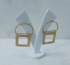 Femmes demi-cercle laiton métal boucles d'oreilles carré martelé noir Antique or fête bijoux à la mode à la mode - Product Image 3