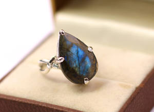 แหวนเงินสเตอร์ลิงสำหรับทุกเพศและ925เครื่องประดับสำหรับผู้ชายและผู้หญิงทำจากลาบราดอไรต์ธรรมชาติ - Product Image 2