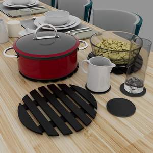 Salvamanteles de madera negra, soporte para platos, protector de calor, vajilla antideslizante, esencial para cocina, comedor, utensilios de cocina multiusos - Product Image 4
