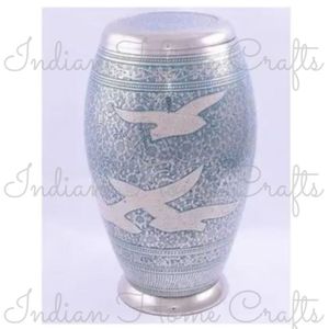 Urna de Metal para Cenizas, Recuerdo de Cremación, Urna Decorativa Conmemorativa Con Diseño de Aves Para el Recuerdo - Artesanía India - Product Image 3