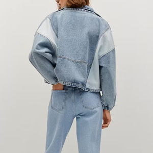 Feutre de lupin prix de gros surdimensionné épaule tombante Streetwear veste en jean pour les femmes dernière veste en jean bloc de couleur réglable - Product Image 3