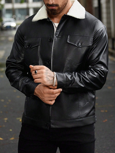 Chaqueta Universitaria de Cuero Genuino de Piel de Becerro Negra Personalizada de Alta Calidad para Hombre, Estilo Urbano a la Moda con Letras Bordadas - Product Image 3