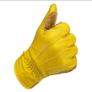 Guantes de Cuero Amarillo con Paneles de Cuero de Gamuza Marrón Claro, Guantes para Motocicletas, Guantes de Carreras, Guantes de Cuero para Motocicleta - Product Image 3