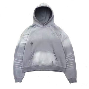 Pull à capuche de haute qualité pour hommes, surdimensionné personnalisé, lavé à la pierre, éponge française en détresse 100% coton teint uni pour l'hiver - Product Image 4