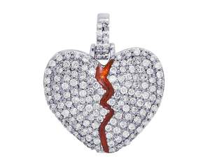 Colgante de diamante redondo de moissanita con diseño de corazón roto en plata 925, joyería totalmente helada para regalo de fiesta de raperos - Product Image 1