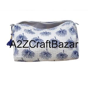 Ensemble de trousses de maquillage en tissu 100 % coton pur, motif à franges, fermeture éclair, écologique, durable, avec poignée souple - Product Image 2