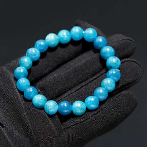 Blue Apatite Smooth Beaded <b>Bracelet</b> 8 mm Ball Pattern Number Religious Style Featuring Pearl Diamond Main 7 Inches Length Gift - Product Image 1