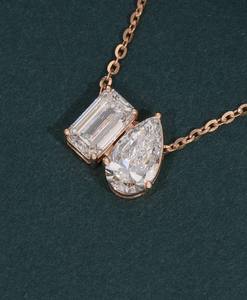 Collier pendentif en or rose 14 carats avec diamant de laboratoire taille émeraude de 2,00 carats, tendance, pour fiançailles, mariage, léger, luxueux, quotidien - Product Image 6