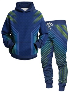 ชุดวอร์มสำหรับผู้ชายชุดเสื้อผ้าแบบสวมมีฮู้ดและกางเกงมีฮู้ดสำหรับผู้หญิงสีพื้น + กางเกง - Product Image 5