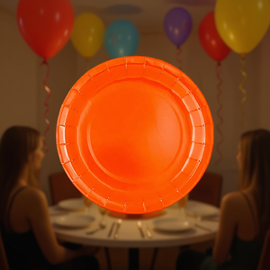 Assiettes en papier orange Party Love 17 cm, assiettes jetables pour fêtes, sac de 12 pièces - Product Image 3