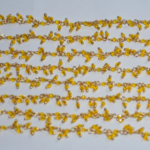 2mm Yellow Hydro quartz Beads <b>Cluster</b> Rosary chain. gold plated wire wrapped <b>Cluster</b> Rosary Chain. chain for Jewelry making - Product Image 2