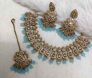 Collier ras du cou de mariée polonais Mehndi traditionnel ensemble avec Maang Tikka assorti collier ras du cou de mariée polonais Mehndi traditionnel - Product Image 4