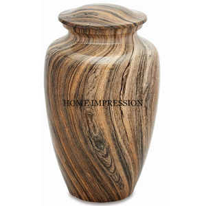 Urnas de metal, urnas hechas de latón, urnas de metal con pegatina de diseño de madera aplicada para cenizas, tarro fundido, suministros funerarios de la India - Product Image 3