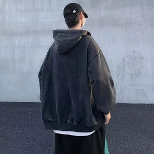 Hoodies Custom <b>Black</b> Vintage Wash <b>Fleece</b> Hoodie Jacket <b>Men</b> Winter Stylish Jacket Drop Shoulder Acid Washed Hoodies Process Impex - Product Image 6