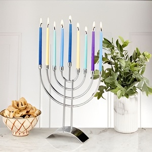 Bougeoirs juifs Menorah modernes Table religieuse Décoration en métal Vintage Bougeoir à 7 têtes Pièce maîtresse - Product Image 3