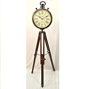 Vintage Handmade Nautical Clock Custom Made Brass & Wooden Standing Clock With <b>Tripod</b> Wholesale - Product Image 1