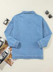 Nouvelle conception de vêtements pour femmes, veste en jean pour femmes, vente en gros, couleur marron unie, veste en jean pour femmes - Product Image 5