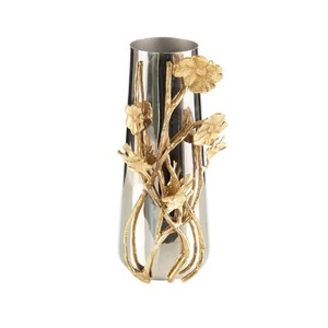 Vase à fleurs en métal fabriqué à la main moderne artistique en laiton poli coquelicot et nickel en acier inoxydable décoratif pour la décoration intérieure - Product Image 1