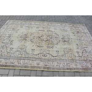 Alfombra turca Vintage de 5,6x8,6 pies, diseño de retales de lana verde y Beige, respaldo de látex para el hogar, sala de estar, estilo Rectangular-Tabriz - Product Image 3