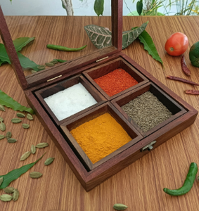 Unique <b>Wood</b> Rounded 8 Section <b>Spice</b> Box With Antique Lock Table and Kitchen <b>Wood</b> <b>Spice</b> Masala Box Organizer for Kitchen - Product Image 5