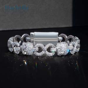 Hot Sale 15mm Skull Head Infinity Link <b>Bracelet</b> for Men 14K White Gold plated 925 <b>Silver</b> for Men - Product Image 1