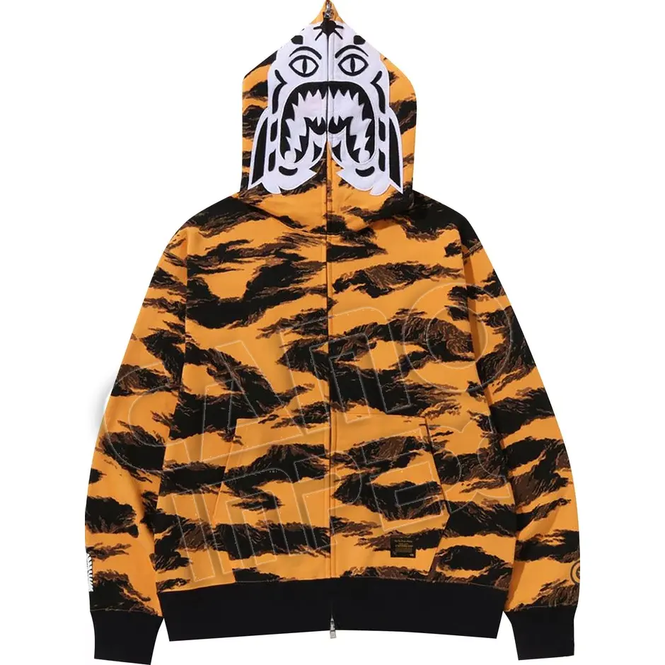 2024 Unisex tam Zip Up Bape köpekbalığı Hoodie kamuflaj pamuk Polyester özel Logo kazak tedarikçisi erkek Bape Hoodies