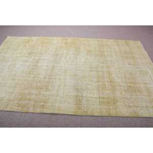 Turkish Large Rug 5,2x8,7 ft (160x265 cm), Vintage <b>Yellow</b> Southwestern <b>Wool</b> Rug - Product Image 3
