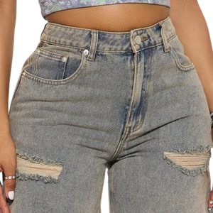 Shorts Bermuda en jean déchiré taille haute pour femme, gris délavé, coupe ample, décontracté, streetwear d'été, cinq poches - Product Image 3