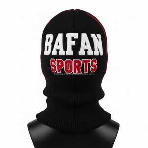 Balaclava en laine mélangée de qualité supérieure pour femmes, design bicolore noir et rouge avec logo brodé personnalisé, balaclava pour femmes - Product Image 2