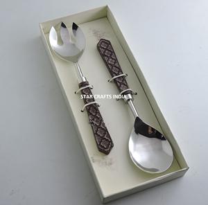 Outils de service de cuisine Couverts Cuillère et fourchette en acier inoxydable doré Serveurs à salade - Product Image 5