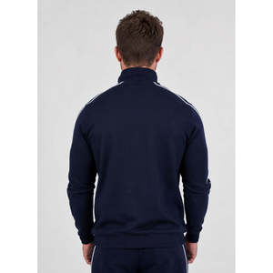 Ensemble de survêtement décontracté pour homme, bleu marine, avec fermeture éclair, col montant, bandes latérales, respirant, 320g, style sportif - Product Image 3
