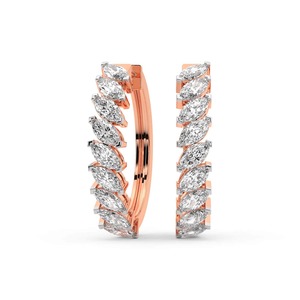 Boucles d'oreilles créoles en or massif 14K avec diamants de laboratoire taille marquise allongée, 1 carat au total, couleur F-G, pureté VS, 18 diamants, pièce de charme - Product Image 2
