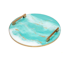 Plateau de service en résine époxy pour desserts et collations Plateau de service avec poignée en laiton pour ustensiles de cuisine - Product Image 2