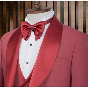Traje de esmoquin elegante de lana para hombre, para boda, fiesta o noche, 80% lana, corte ajustado, cierre de botón, tela roja de lana worsted - Product Image 2